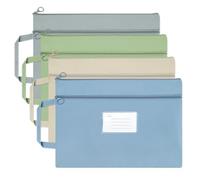 Diakey 4 Pack A4 Waterproof Document Bag with Handle, Double Pocket Zippered Canvas File Bag Pouch Document Holder, with Card Pocket for Paper Book Project Office Travel, A4