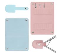 Diakey 4 Pack Nail Drill Bit Holder Bag & Cuticle Trimmer Sleeve, 16 Slots Nail Drill Bits Organizer Case & Cuticle Nipper Cutter Clipper Storage Cover Manicure Tool, Blue+Pink
