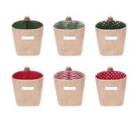 Diakey 6 Pack Hanging Basket, Small Wall Storage Baskets for Organizing, Burlap Foldable Hanging Organizer Bag Boho Wall Decor with S Hooks for Home Office Laundry Dorm