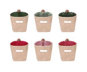 Diakey 6 Pack Hanging Basket, Small Wall Storage Baskets for Organizing, Burlap Foldable Hanging Organizer Bag Boho Wall Decor with S Hooks for Home Office Laundry Dorm