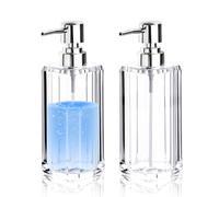 Diakey Acrylic Hand Soap Dispenser, Crystal Clear Modern Liquid Soap Dispenser Bathroom and Kitchen, Thick Refillable Hand Wash Lotion Bottle with Silver Pump, 2 Pack