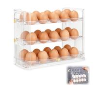Diakey Flip-Up Egg Holder for Fridge & Countertop, Clear 30 Count Egg Storage Organizer for Refrigerator Door with Slide Date Bar, 3-Tier Space Saving Container Tray, 1 Pack
