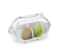 Diakey Makeup Sponge Holder, 2 Compartments Qtip Holder with Front Lid, Bathroom Vanity Organizer for Beauty Sponge Blender, Face Power Puff, Cotton Ball, Swab, Round Pads