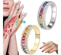 Diakiane Rainbow-Tourmaline Spinni-Ring, Crystal-Quartz Ring, Eternity Rainbow Ring, Adjustable Fidget Spin Anxiety Rings (Gold+Silver)