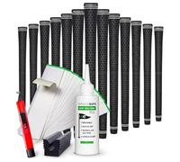 Dial-Cord Golf Club Grips Wedge Guys Deluxe Black DC Tour 13 Pack - Professional Tool Set with 15 Tape Strips 148ml Solvent Hook Blade & Vice Clamp - Elite Golf Accessories Kit - Black (Standard Size)