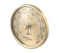 Dial Type Barometer Weather Station with Thermometer and Hygrometer, Accurate Indoor Outdoor Temperature Humidity and Air Pressure Gauge, Easy to Install Wall Hanging Design, 90mm Metal Gold Finish f
