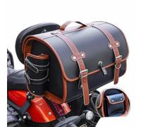 DIALFA Motorcycle Top Box for Peugeot Vogue 2008-2016, Vintage Leather Waterproof Motorcycle Trunk Bag Luggage Storage Tool Pouch Saddle Bags Back Seat Trunk,D Black+Brown