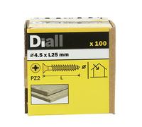Diall Double-Countersunk Yellow-Passivated Carbon Steel Screw (Dia)4.5mm (L)25mm, Pack Of 100
