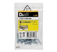 Diall Double-Countersunk Zinc-Plated Carbon Steel Screw (Dia)3.5mm (L)20mm, Pack Of 20