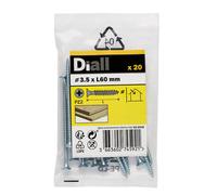 Diall Double-Countersunk Zinc-Plated Carbon Steel Screw (Dia)3.5mm (L)60mm, Pack Of 20