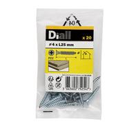 Diall Double-Countersunk Zinc-Plated Carbon Steel Screw (Dia)4mm (L)25mm, Pack Of 20