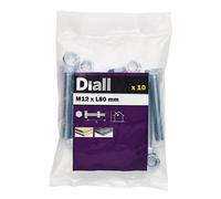 Diall M12 Hex Carbon Steel (Grade 5.8) Bolt & Nut (L)80mm, Pack Of 10