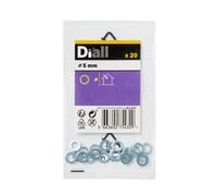 Diall M5 Carbon Steel Small Flat Washer, (Dia)5mm, Pack Of 20