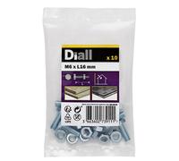 Diall M6 Hex Carbon Steel (Grade 5.8) Bolt & Nut (L)16mm, Pack Of 10