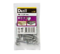 Diall M6 Hex Stainless Steel Bolt & Nut (L)25mm (Dia)6mm, Pack Of 10
