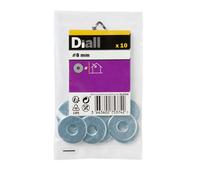 Diall M8 Carbon Steel Flat Washer, (Dia)8mm, Pack Of 10