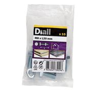 Diall M8 Hex Carbon Steel (Grade 5.8) Bolt & Nut (L)20mm, Pack Of 10