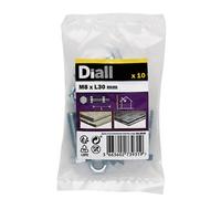 Diall M8 Hex Carbon Steel (Grade 5.8) Bolt & Nut (L)30mm, Pack Of 10