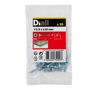Diall Phillips Countersunk Zinc-Plated Carbon Steel (C1022) Self-Drilling Screw (Dia)3.5mm (L)16mm, Pack Of 25