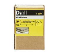 Diall Pz Double-Countersunk Yellow-Passivated Steel Wood Screw (Dia)5mm (L)30mm, Pack Of 100
