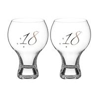 DIAMANTE 18th Birthday Stemless Gin Copa Glasses Craft Beer Cocktail Glasses Platinum - Set of Two Glasses with a Platinum Embossed “18” - Embellished with Crystals 500ml