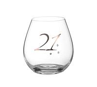 DIAMANTE "21st Birthday Stemless Wine Gin Glass - Single Crystal Wine Glass with Platinum 21 Embossed with Crystals - Gift Boxed