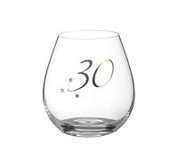 DIAMANTE "30th Birthday Stemless Wine Gin Glass - Single Crystal Wine Glass with Platinum 30 Embossed and Crystals - Gift Boxed