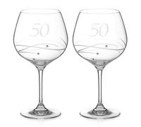 DIAMANTE 50th Birthday Anniversary Gin Copas Pair - Set of 2 Crystal Gin Glasses with Hand Etched “50” - Embellished with Crystals