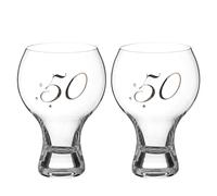 DIAMANTE 50th Birthday Stemless Gin Copa Glasses Craft Beer Cocktail Glasses Platinum - Set of Two Glasses with a Platinum Embossed “50” - Embellished with Crystals 500ml