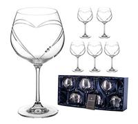 DIAMANTE 6 Crystal Gin Copa Glasses ‘Hearts’ Collection - Embellished Crystals - Gift Box of 6