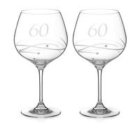 DIAMANTE 60th Birthday Anniversary Gin Copas Pair - Set of 2 Crystal Gin Glasses with Hand Etched “60” - Embellished with Crystals
