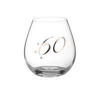 DIAMANTE "60th Birthday Stemless Wine Gin Glass - Single Crystal Wine Glass with Platinum 60 Embossed with Crystals - Gift Boxed