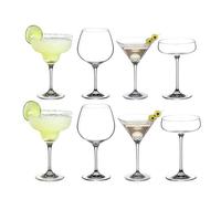 Diamante 8 Piece Party Cocktail Glasses Bundle - Martini | Gin | Saucers | Margarita - 2 of Each - Made From Premium Lead Free Crystal Glass