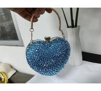 Diamante Bag Diamond Inlay Heart Shape Crystal Clutch Purse Stones Evening Wedding Party Shoulder Bag Handle Rhinestone Mini Handbags(SKY BLUE)