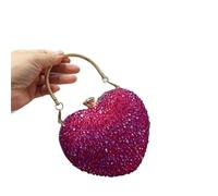 Diamante Bag Diamond Inlay Heart Shape Crystal Clutch Purse Stones Evening Wedding Party Shoulder Bag Handle Rhinestone Mini Handbags(Colorful Rose Red)