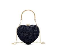 Diamante Bag Diamond Inlay Heart Shape Crystal Clutch Purse Stones Evening Wedding Party Shoulder Bag Handle Rhinestone Mini Handbags(Blue Black)
