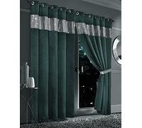 Diamante Blackout Eyelet Top Curtains With Tie Backs Black Out Thermal Ring Top Luxury Curtain Pairs Window Treatment Living Room Bed Room Curtains (66" (Width) x 54" (Drop), Emerald Green)