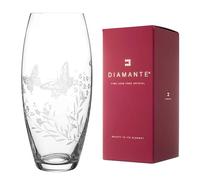 DIAMANTE Butterfly Vase - Etched Butterfly Filigree Wild Flower Floral Pattern - 30cm Clear
