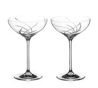 DIAMANTE Champagne Cocktail Saucers Coupes Pair - ‘Meadow’ Collection Hand Cut Design - Set of 2 in Gift Box