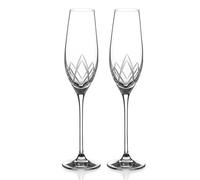 DIAMANTE Champagne Flutes Pair - ‘Lotus’ Collection Hand Cut Crystal Champagne and Prosecco Glasses Set of 2 in giftbox