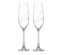DIAMANTE Champagne Flutes Prosecco Glasses Pair with 'Aurora’ Hand Cut Design - Set of 2 in a Gift Box