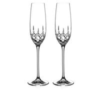 DIAMANTE Champagne Flutes Prosecco Glasses Pair with ‘Classic’ Collection Hand Cut Design - Set of 2 Crystal Glasses