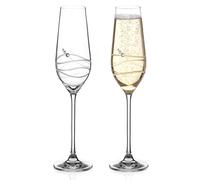 DIAMANTE Champagne Flutes Prosecco Glasses Pair with ‘Venezia’ Design Embellished with Genuine Crystals
