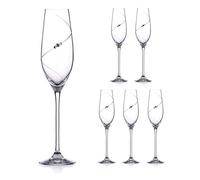 DIAMANTE Champagne Flutes Prosecco Glasses with ‘Silhouette’ Hand Cut Design Embellished with Crystals - Set of 6