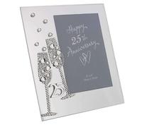 Diamante Champagne Glasses Silver 25th Wedding Anniversary Glass Photo Frame 7.5" x 6.5" WG45425