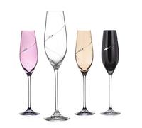 Diamante Coloured Silhouette Champagne Flutes Adorned with Swarovski Crystals - Set of 4 - Made From Premium Lead Free Crystal Glass/Painted Lead Free Crystal Glass