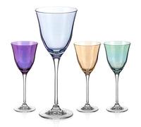 DIAMANTE Coloured Wine Glasses - ‘Kate Colour Selection’ Lustre Painted and Assorted Coloured Crystal Glass - Set of 4 (Purple, Aqua, Coral, Emerald Green)