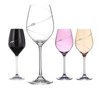 DIAMANTE Coloured Wine Glasses with ‘Silhouette Colour Selection’ Hand Cut Design - Embellished with Crystals - Set of 4