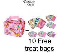Diamante Crafts 10 Party Boxes - Cardboard Lunch Food Loot Treat Box - 20 Designs (Butterfly - 10 Boxes) Plus 10 free Paper Treat Bags