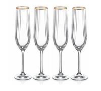 DIAMANTE Crystal Champagne Flute Glasses, Mirage Gold with Gold Rim, Optical Wave Pattern Effect, 190ml, Set of 4